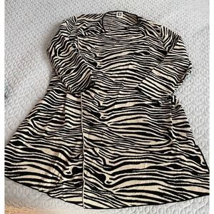 Anne Klein Zebra Print Open Front Cardigan Sweater Top Long Sleeve Size XL